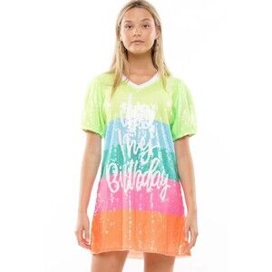 Boutique It’s My Birthday Sequined Oversized Mini Dress NWT Size S